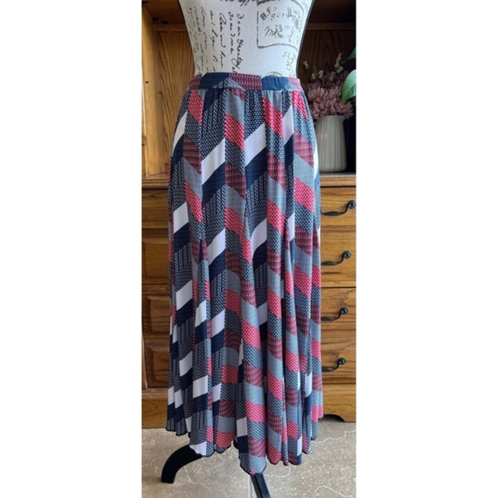 Premise Women's XL Red White Blue Patchwork Maxi Skirt‎ Stretch Jersey